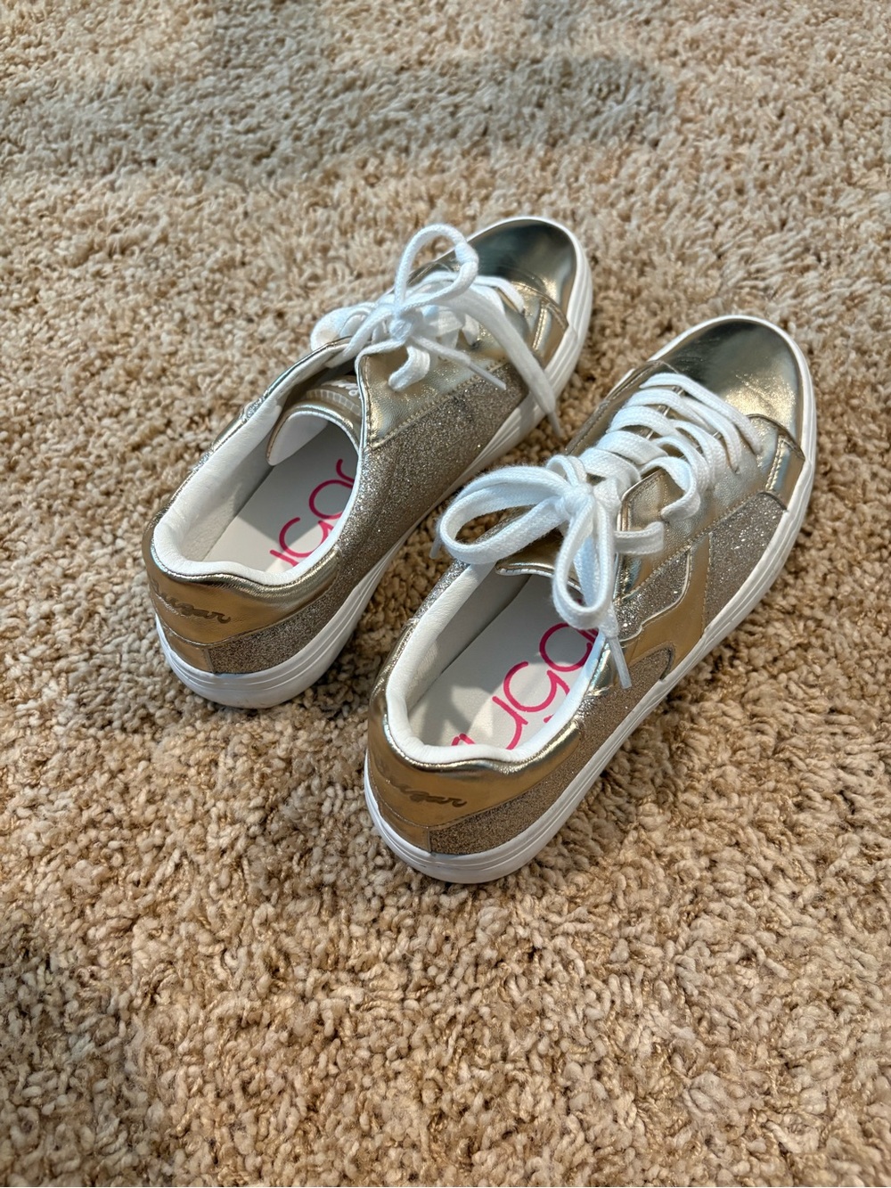 Sugar Metallic Gold Glitter Lace-Up Women's Sneakers